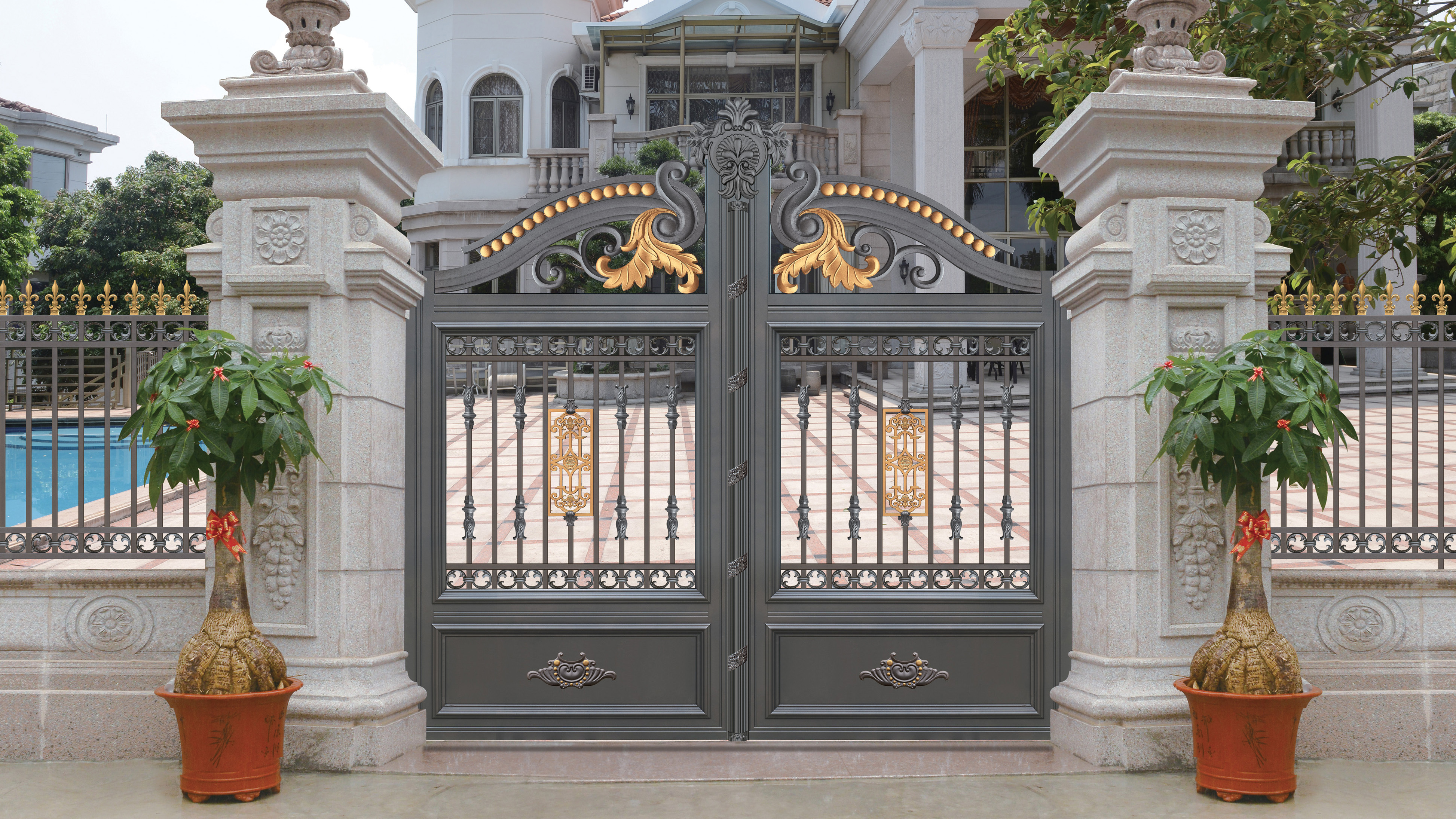 铝艺别墅庭院围墙大门给生活带来不一样的安全防护